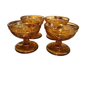 Vintage Indiana Glass Amber Glass Sherbet Cups Tiara Sandwich Design  Set of 4